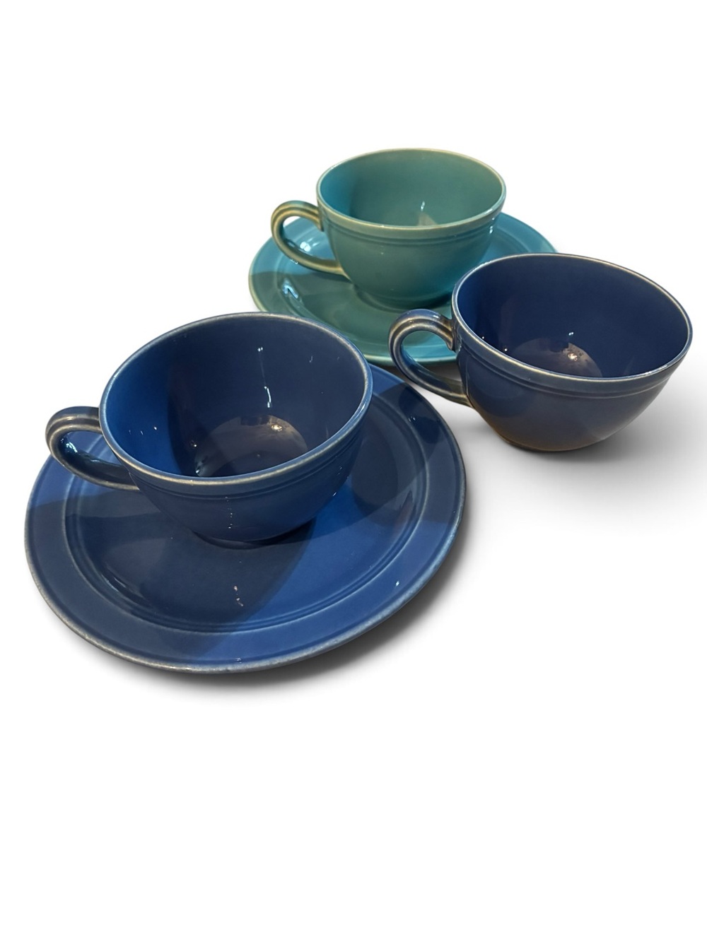 Vintage Vernon Kilns Early California Cups Saucers Lot 5pc Turquoise Azure Blue